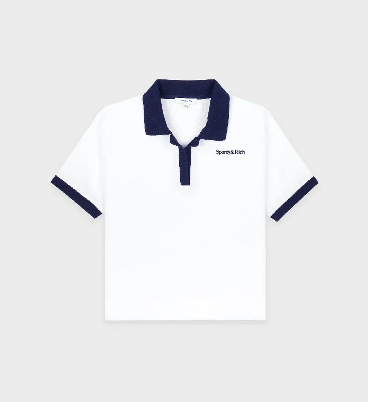 Serif Logo Terry Polo - White/Navy