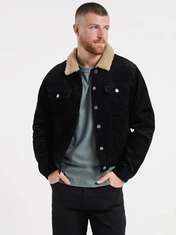 Skylar Cord Sherpa Jacket in Black