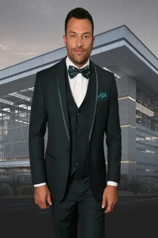 Statement Men's Hunter with Trim Lapel Vested 100% Wool Tuxedo