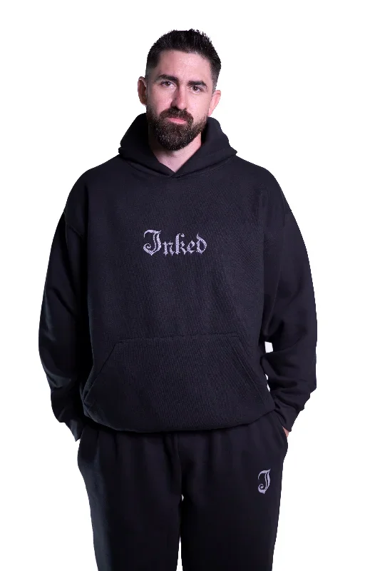 Unisex Inked Logo Embroidered Hoodie - Black