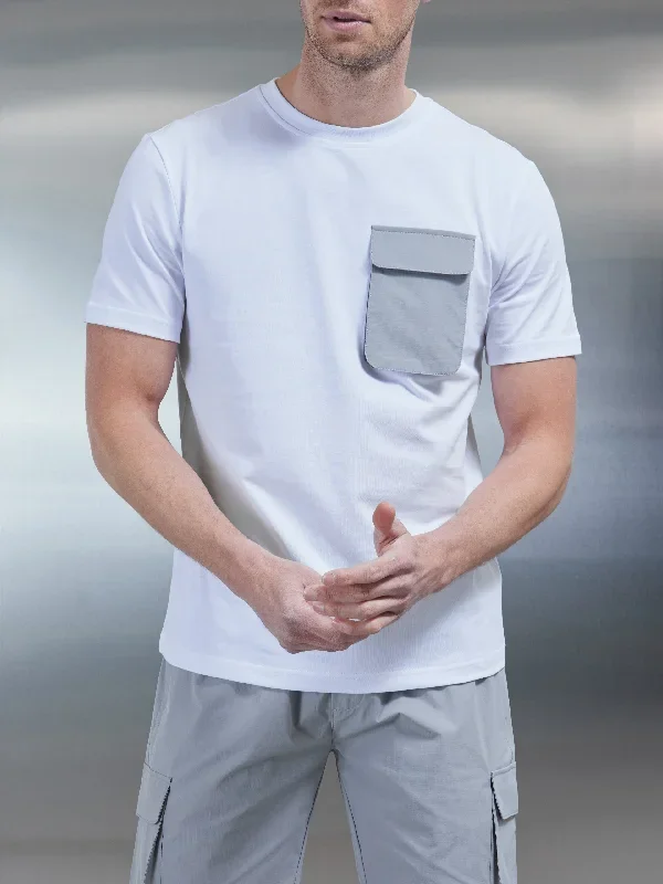 Utility Cargo T-Shirt in White Mid Grey