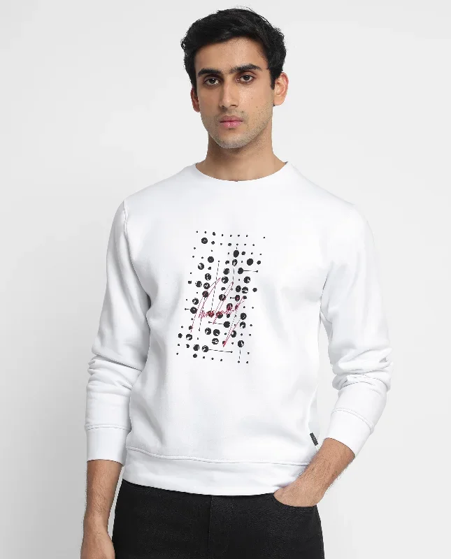 Rare Rabbit Men's Venicee White Cotton Polyester Fabric Full Sleeves Graphic Print With Rare Rabbit Signature Sweatshirt