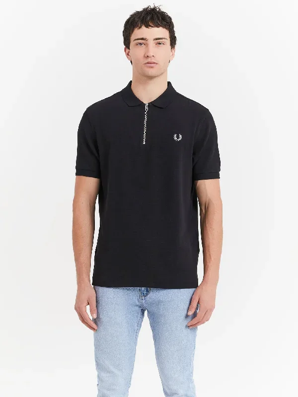 Waffle Textured Polo in Black