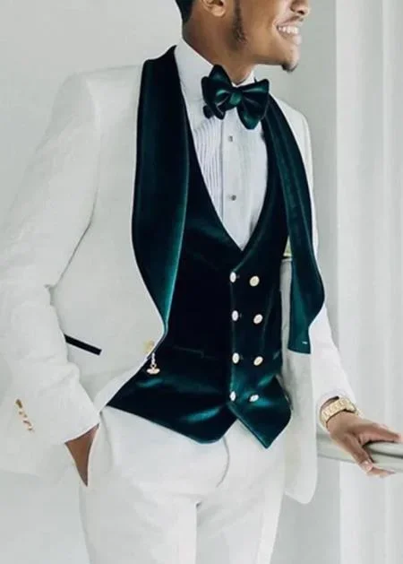 White and Green Tuxedo -  Mens Wedding Suit