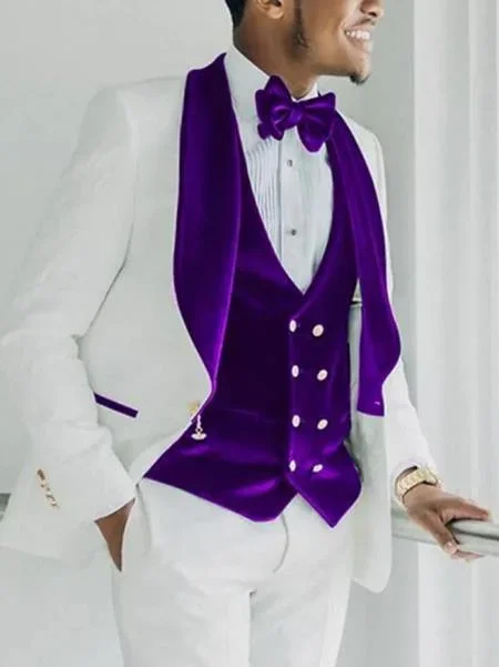 White and Purple tuxedo - Mens Wedding Suit