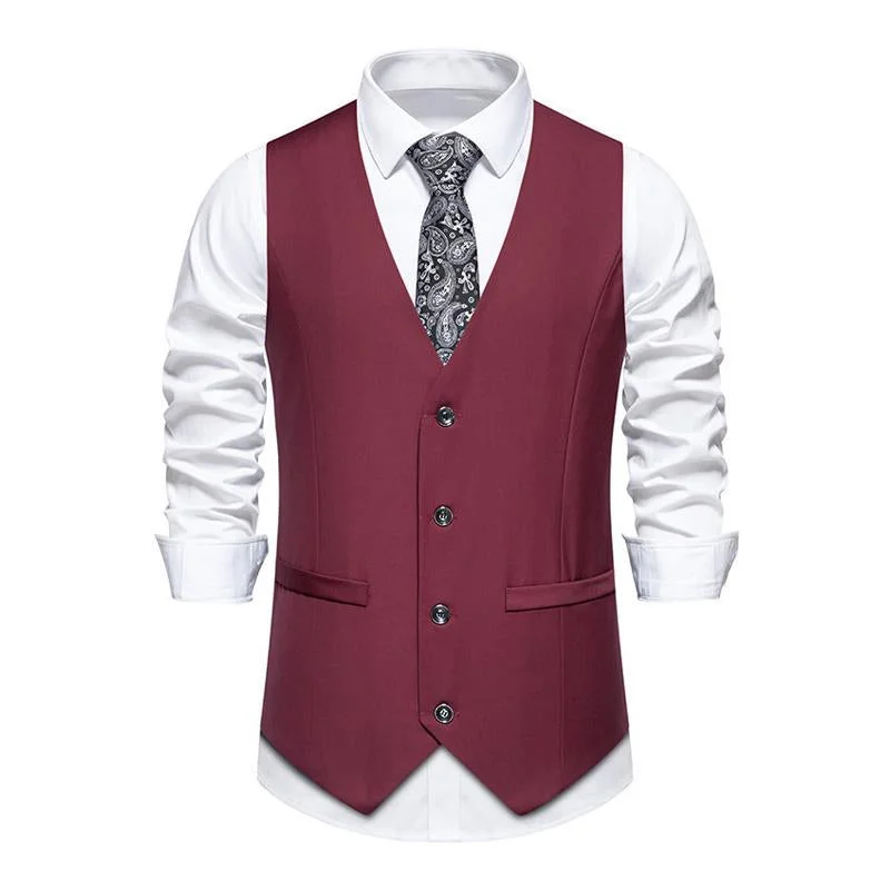 Men's Retro Solid Color V-Neck Single-Breasted Suit Vest 89759920M