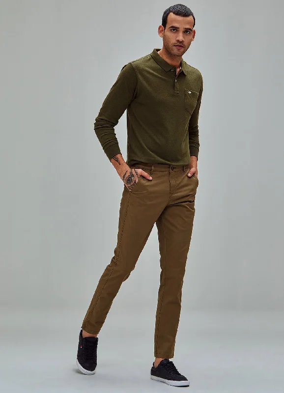 Khaki Solid Stretch Slim Fit Trouser